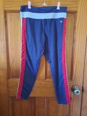 Champion Navy Leggings with Red Side Stripes